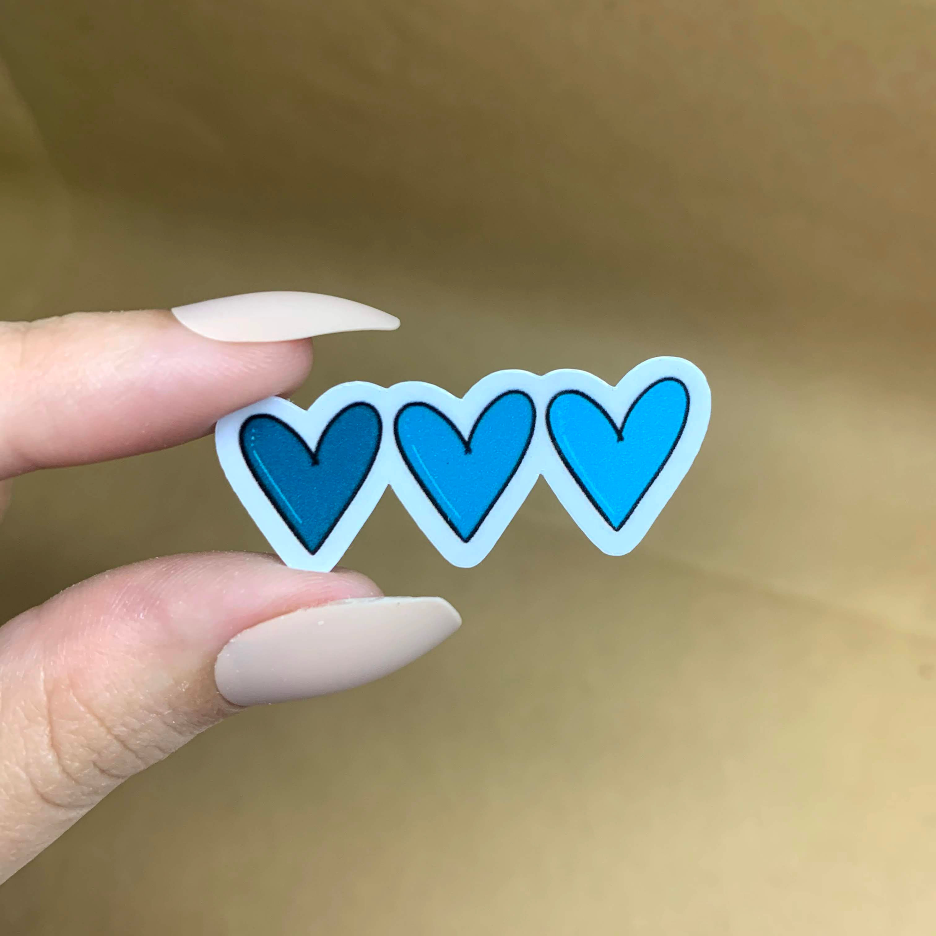 3 corações azuis - Mini