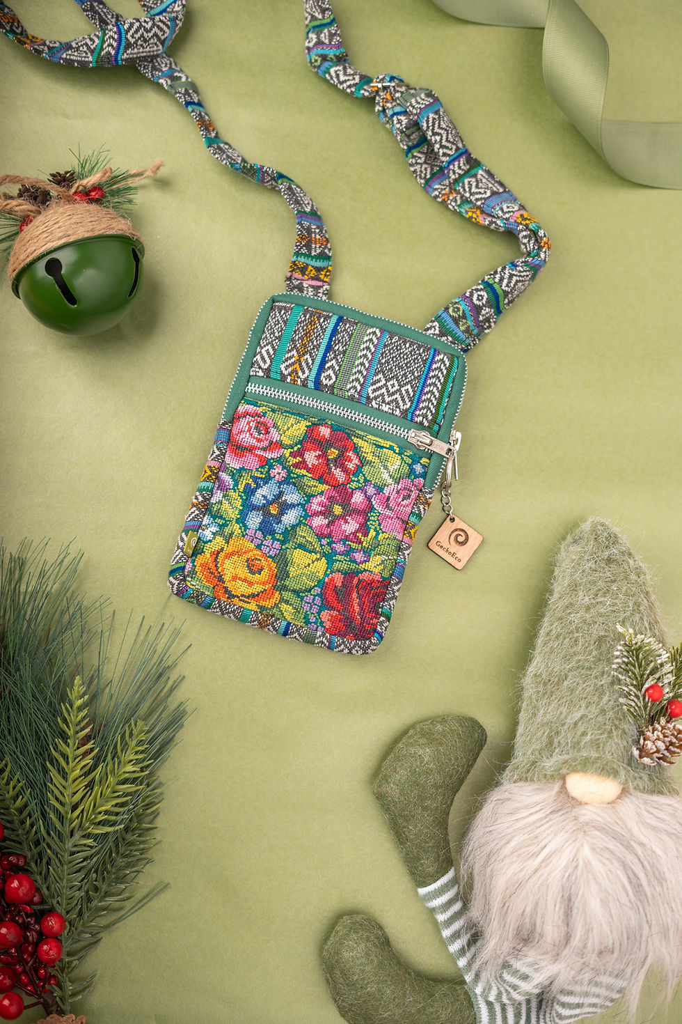 Crossbody Mini Huipil - Tono Verde/Celeste/Multicolor