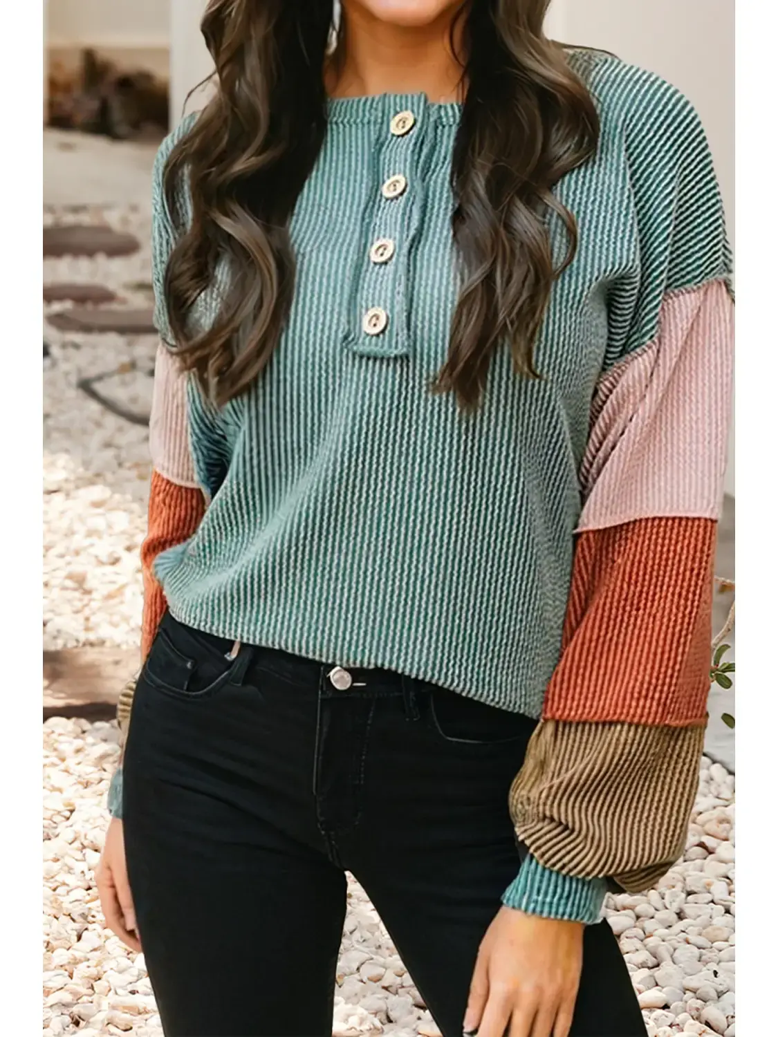 Teal Multi-Colored Knit Long Sleeve Shirt