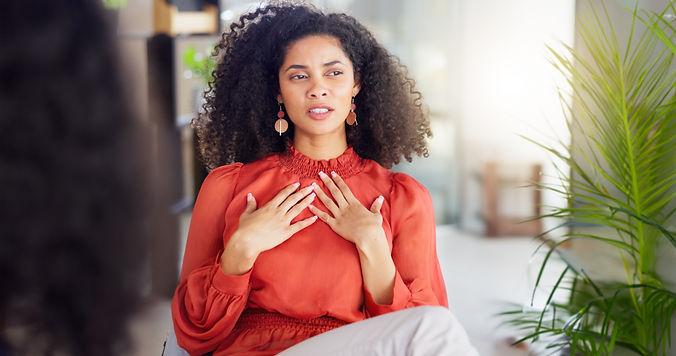 Woman patient talking in therapy session, counseling or psychology for stress, anxiety or