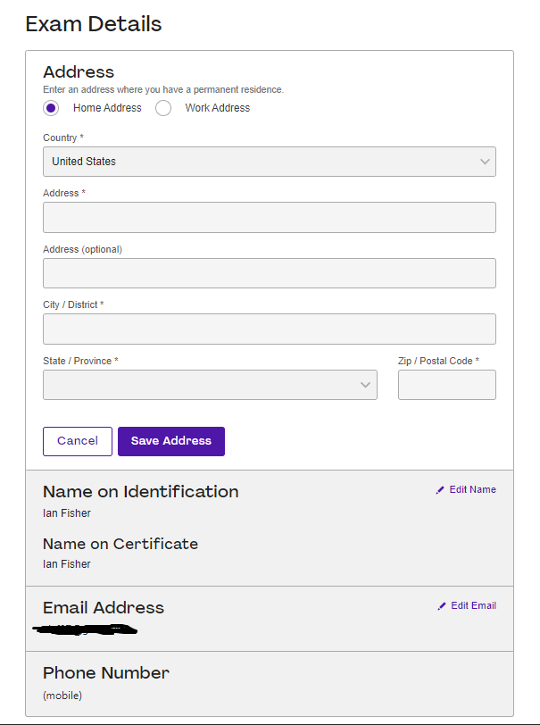 Exam Details and Contact Information Verification