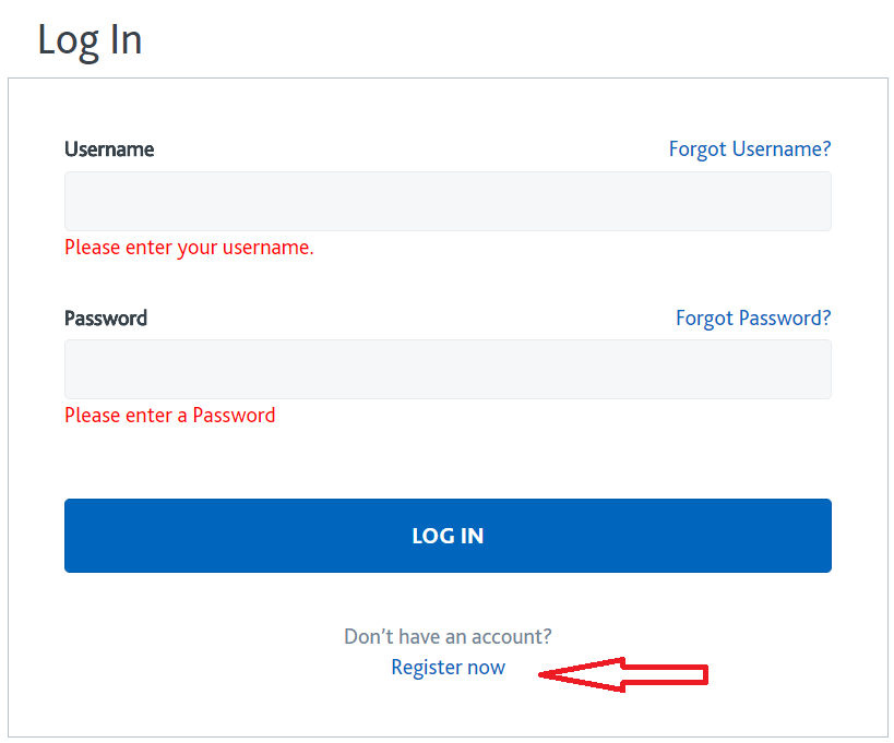 PMI Log In Screen
