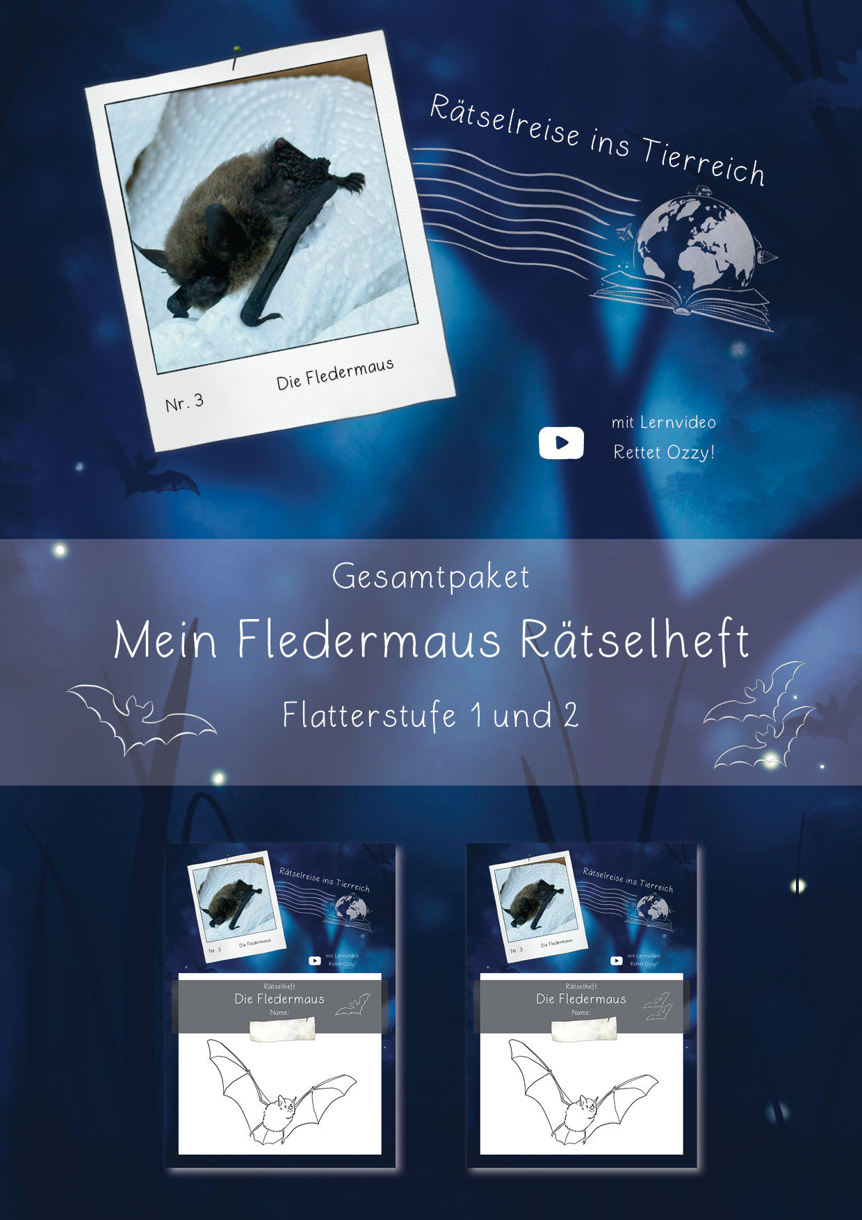 Gesamtpaket Rätselheft: Die Fledermaus (Flatterstufe 1 und 2)