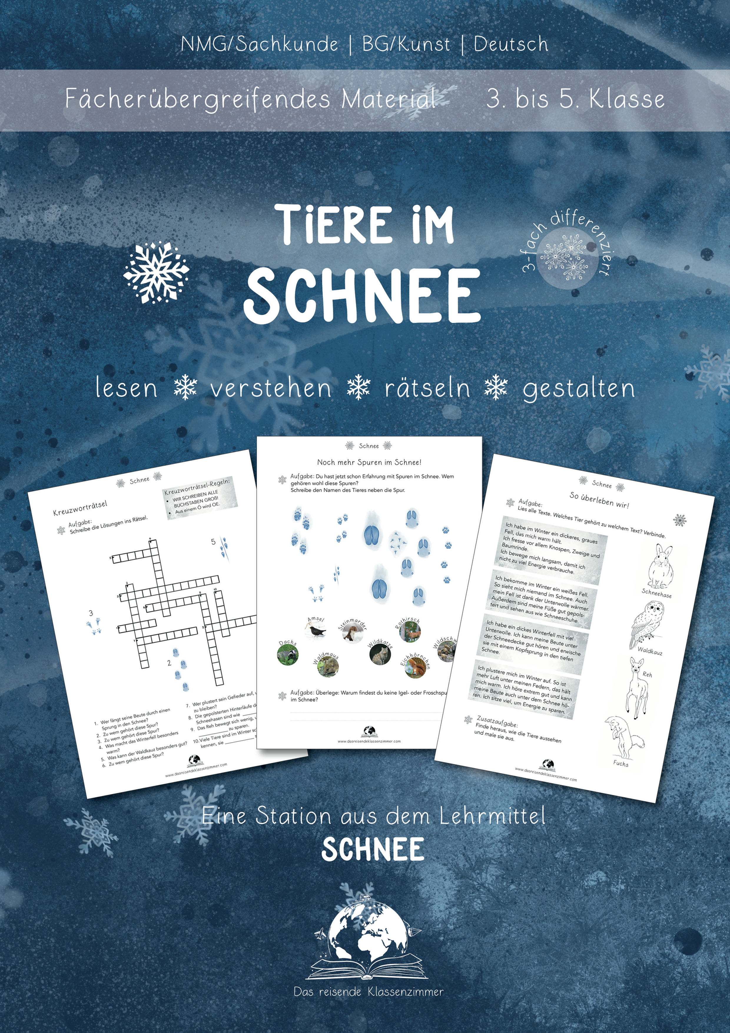 Tiere im Schnee Stationenlernen (3. bis 5. Klasse)