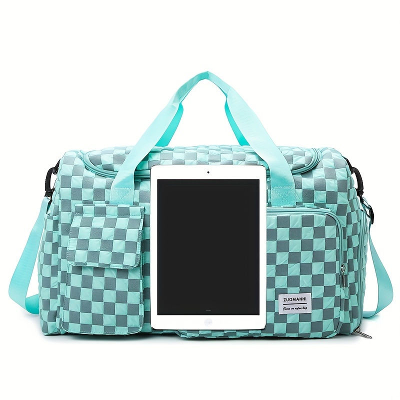 Thumbnail: Lightweight Checkered Nylon Duffle Bag - Large Capacity, Portable Travel & Gym B