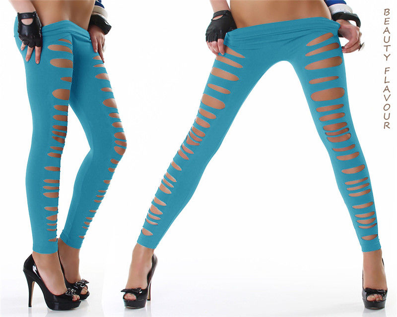 Thumbnail: Woman Ripped Sexy Leggings Hollow Out Elastic Pant Open Hole Skinny Erotic Panti