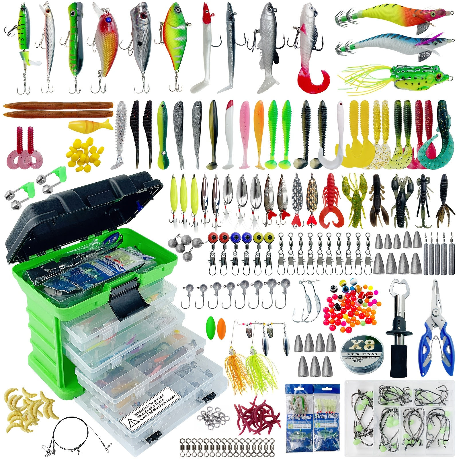 A Set of 346 Fishing Lures Comes with a Tackle Box, Featuring Crankbaits, Minnow