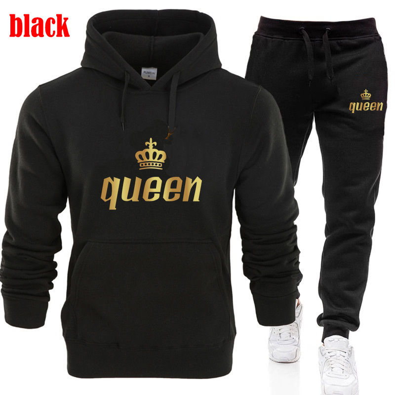 Thumbnail: King and Queen Printed Hooded Suits for Couple, Hoodie and Pants, Valentine's Da
