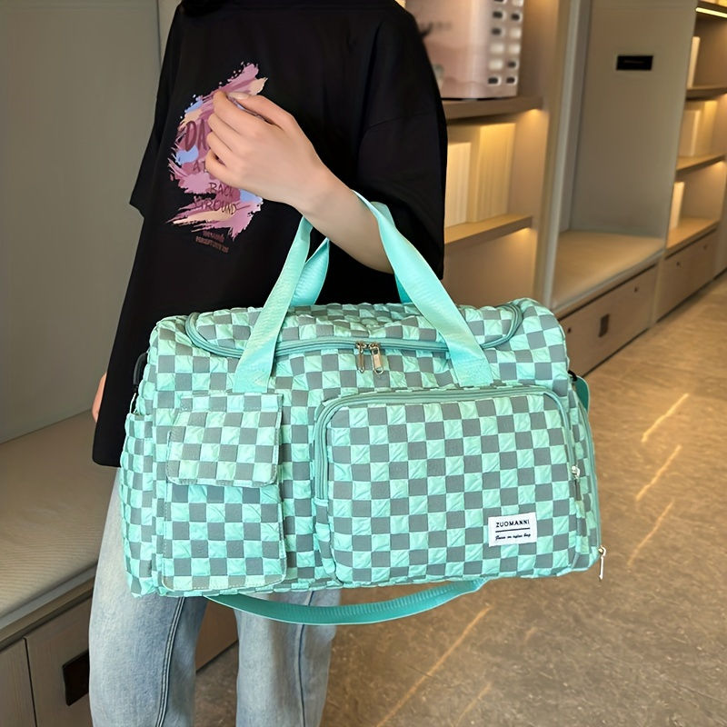 Thumbnail: Lightweight Checkered Nylon Duffle Bag - Large Capacity, Portable Travel & Gym B