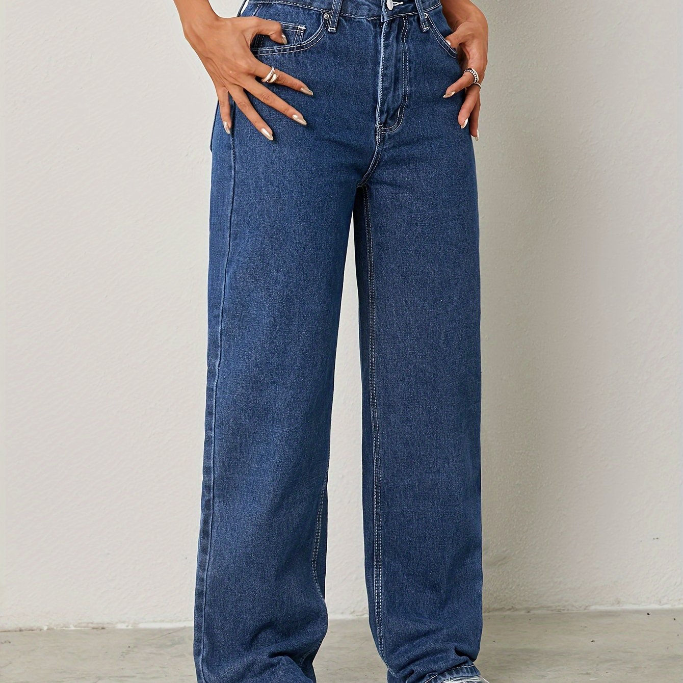 Classic Fit Straight Leg Blue Denim Jeans - Women's Jeans with Zipper Button Clo