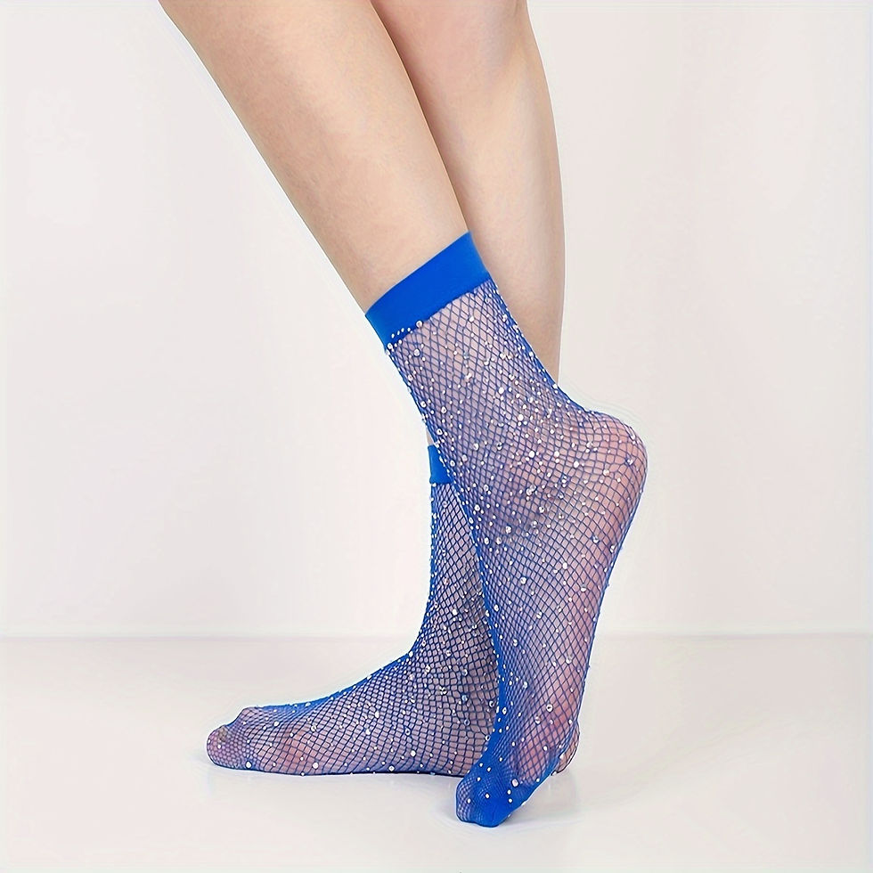 Thumbnail: Rhinestone Black Fishnet Stockings, Sheer Fishnet Mid Tube Socks, Women's Underw