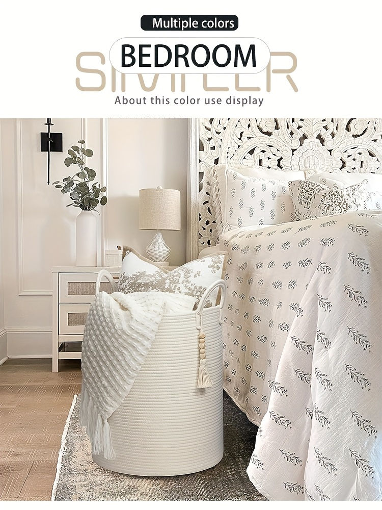 Thumbnail: Large Woven Storage Basket with Handles – Stylish Beige and Black Striped Desi