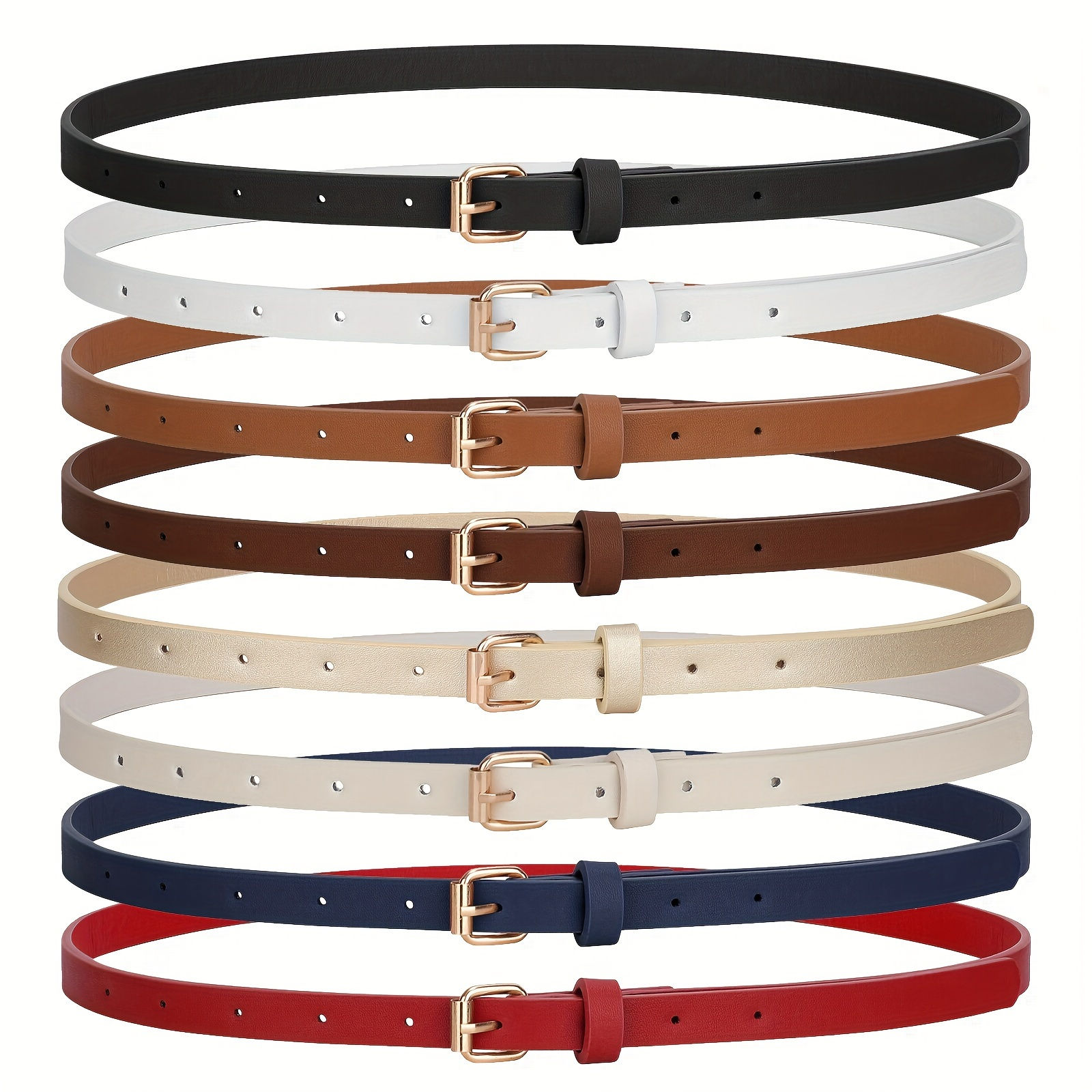 4pcs/set Square Pin Buckle Thin Belts - Simple, Classic, Solid Color Designs for