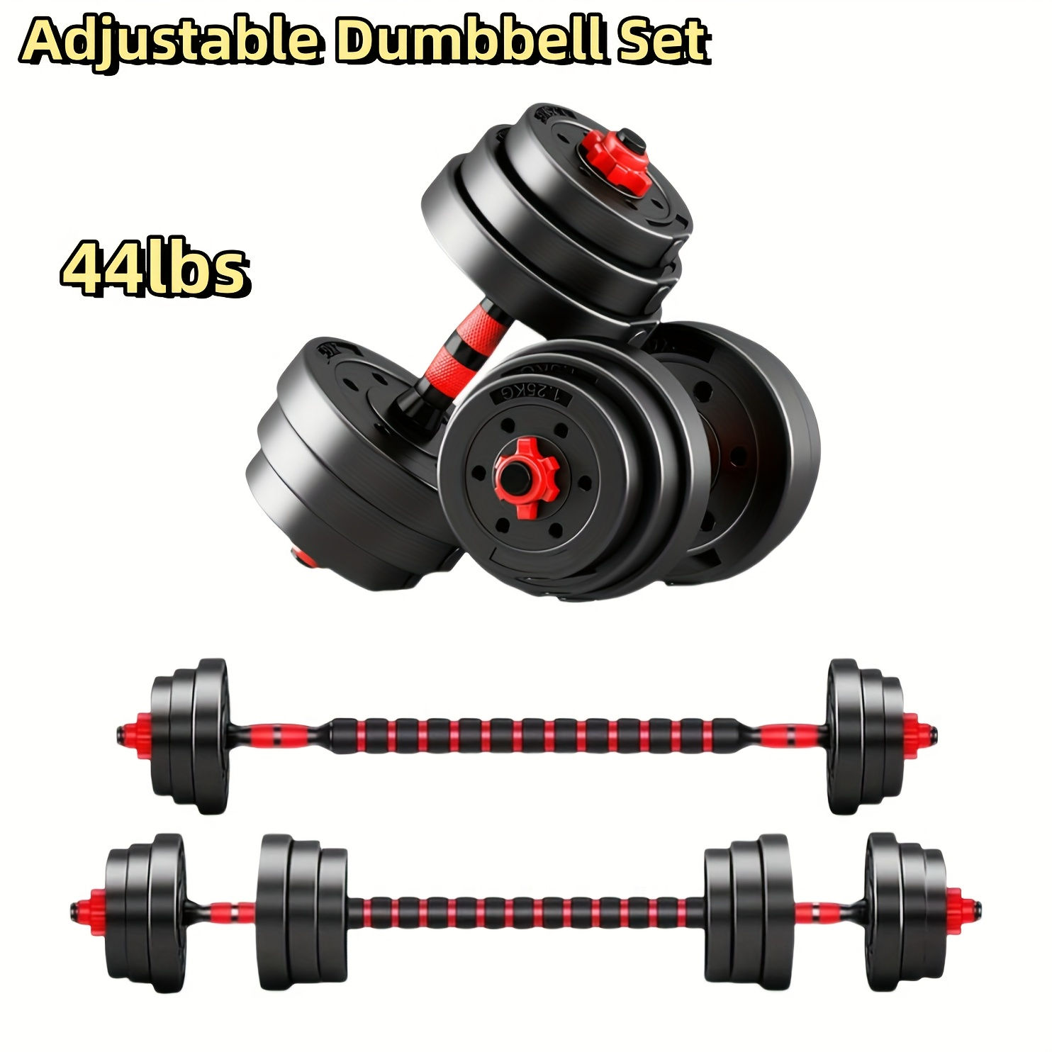 Quick-adjustable 22/44 Lb Dumbbell Set, Free Weight Dumbbells, 3-in-1 Weight Set