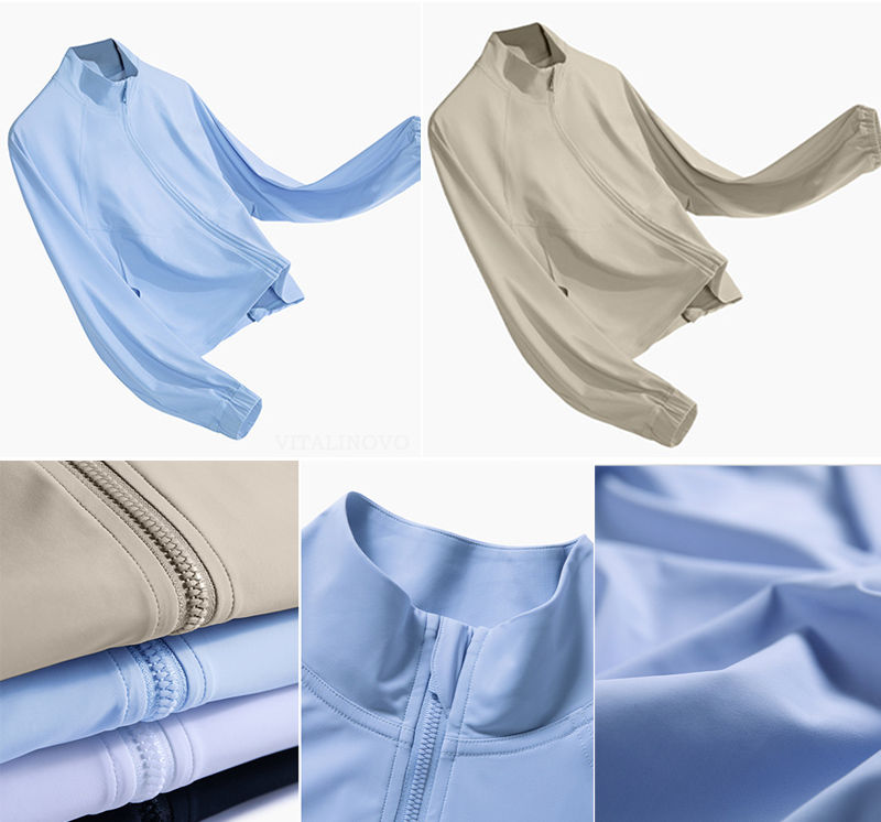 Thumbnail: Women's Athletic Workout Running Track Full Zip Cropped Jackets UPF 50+ Sun Prot