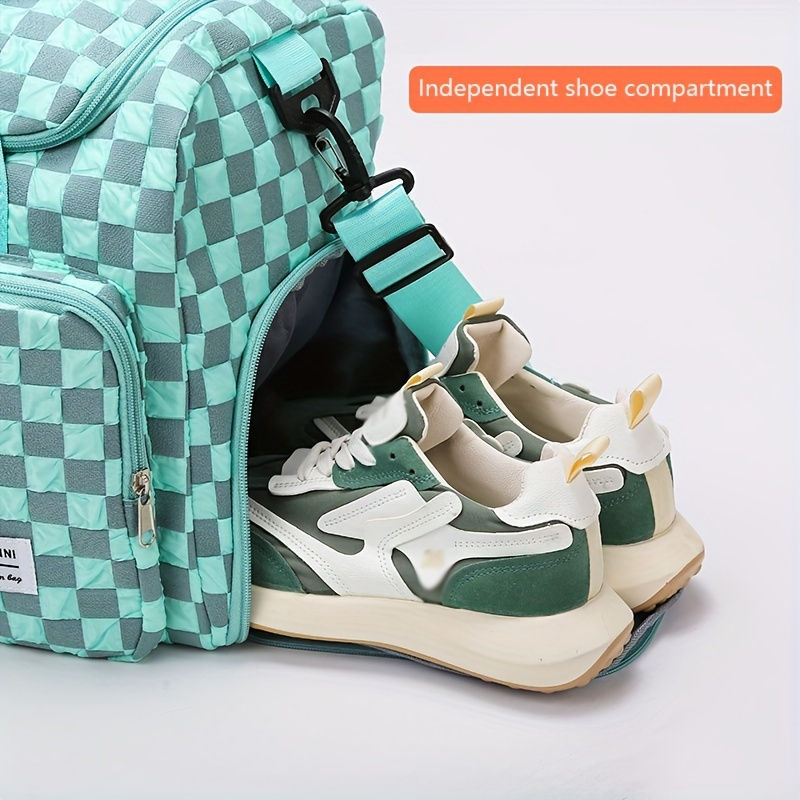Thumbnail: Lightweight Checkered Nylon Duffle Bag - Large Capacity, Portable Travel & Gym B