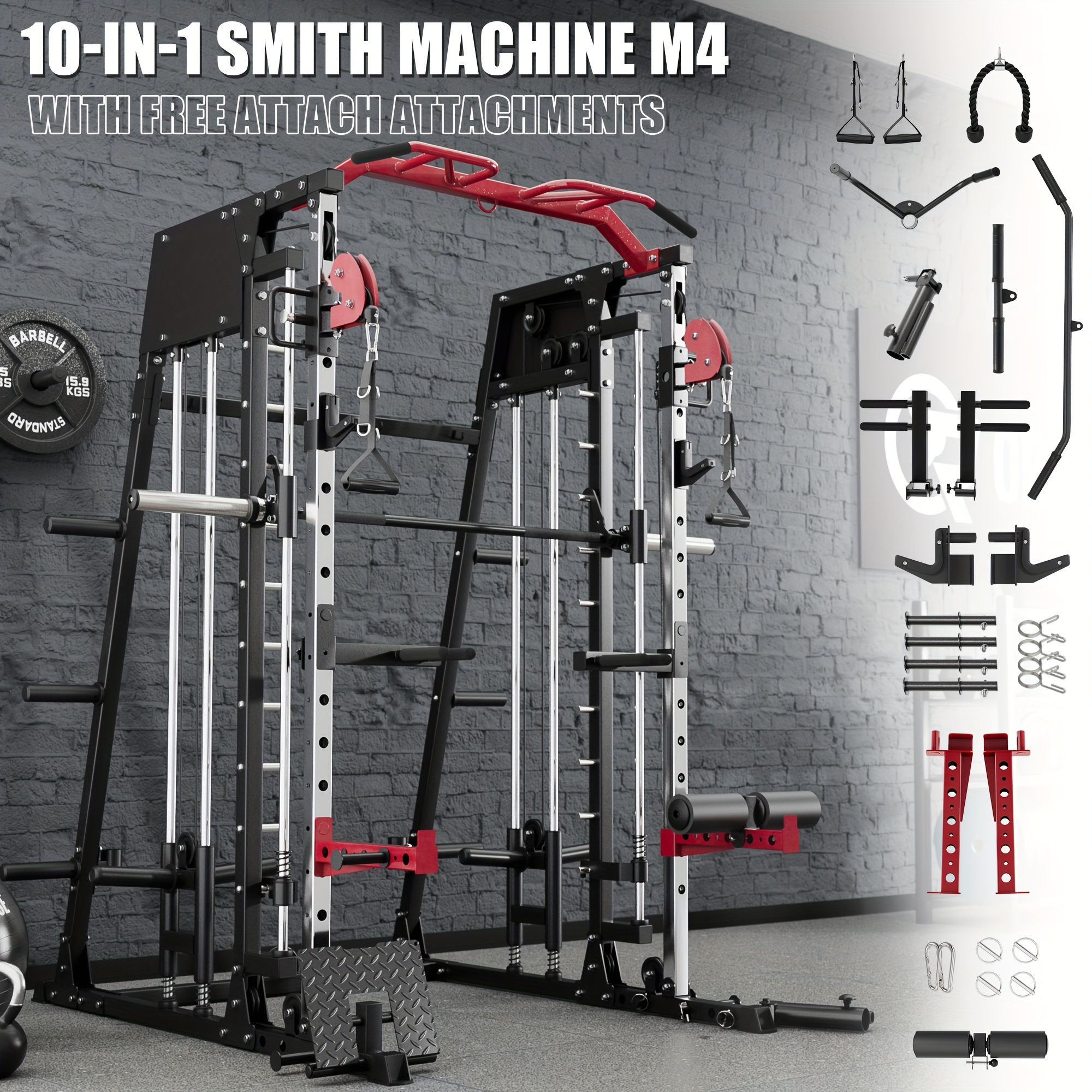 All-in-1 Smith Machine Home Gym, 2200lbs Sturdy Frame Construction, LAT-Pull Dow