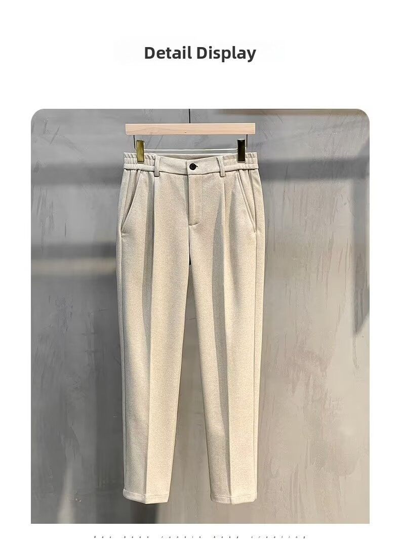 Thumbnail: Men's Woolen Straight Leg Slim Fit Casual Pants Thiened Autumn Winter Faion Tren