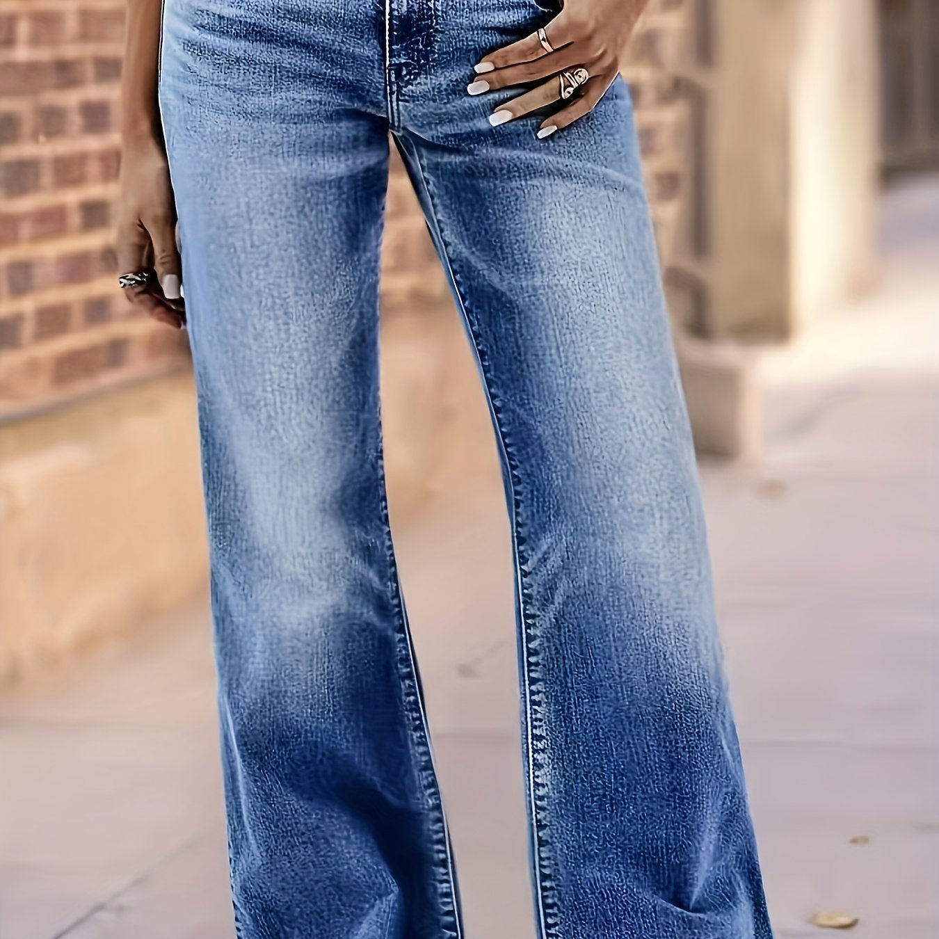 Women's Jeans, Double Button High Waist Loose Straight Leg Wide Leg Pants, Vers