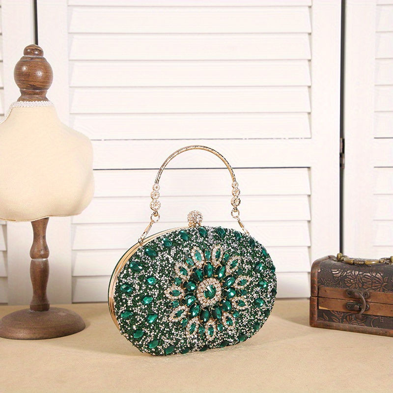 Thumbnail: Elegant Floral Rhinestone Clutch with Secure Buckle - Dazzle at Dinners & Galas 