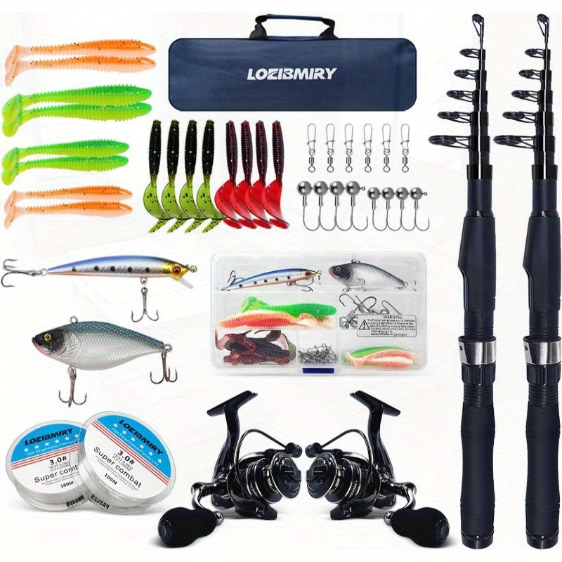 2pcs 2, 1m 6, 89ft Collapsible Fishing Rods + 2pcs Spinning Reels + Fishing Line