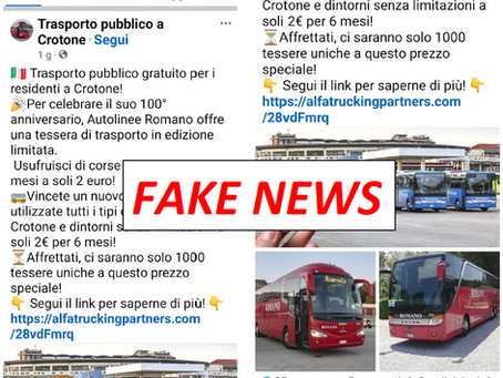COMUNICAZIONE IMPORTANTE "FAKE NEWS SUI SOCIAL".