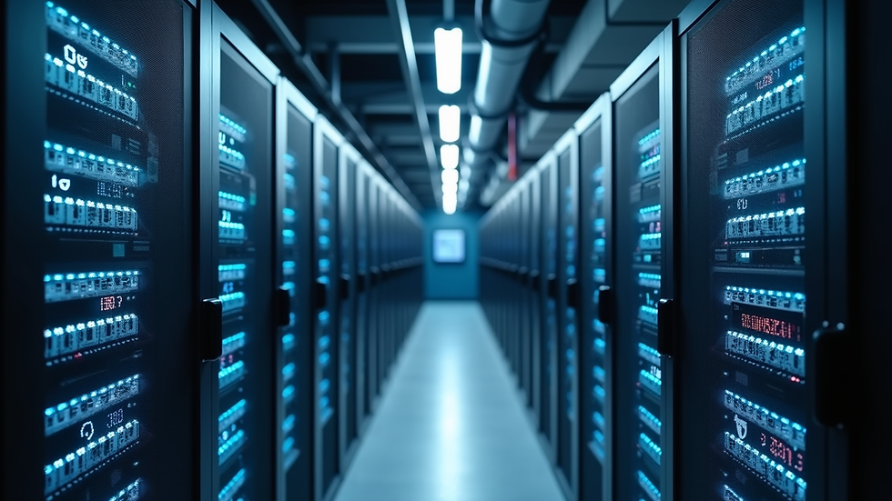High angle view of a server room with cloud computing infrastructure