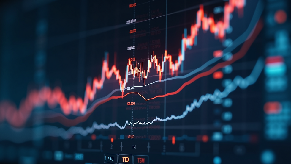 Wide angle view of a stock market graph showing an upward trend