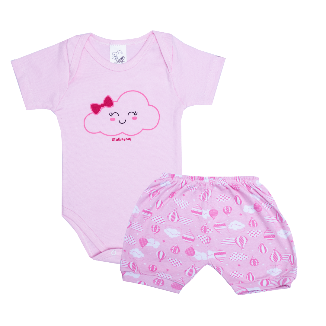 Conjunto Body Manga Curta Com Short Estampado