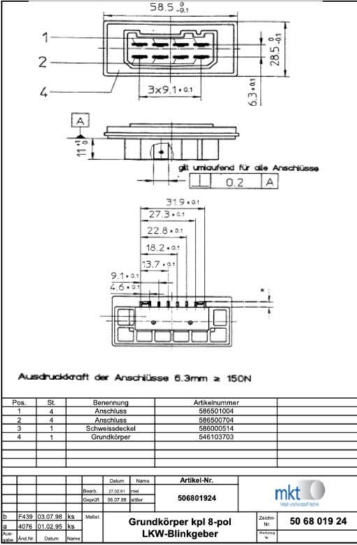 Miniaturbild: Grundkörper kpl. 8-pol. LKW-Blinkgeber          506801924