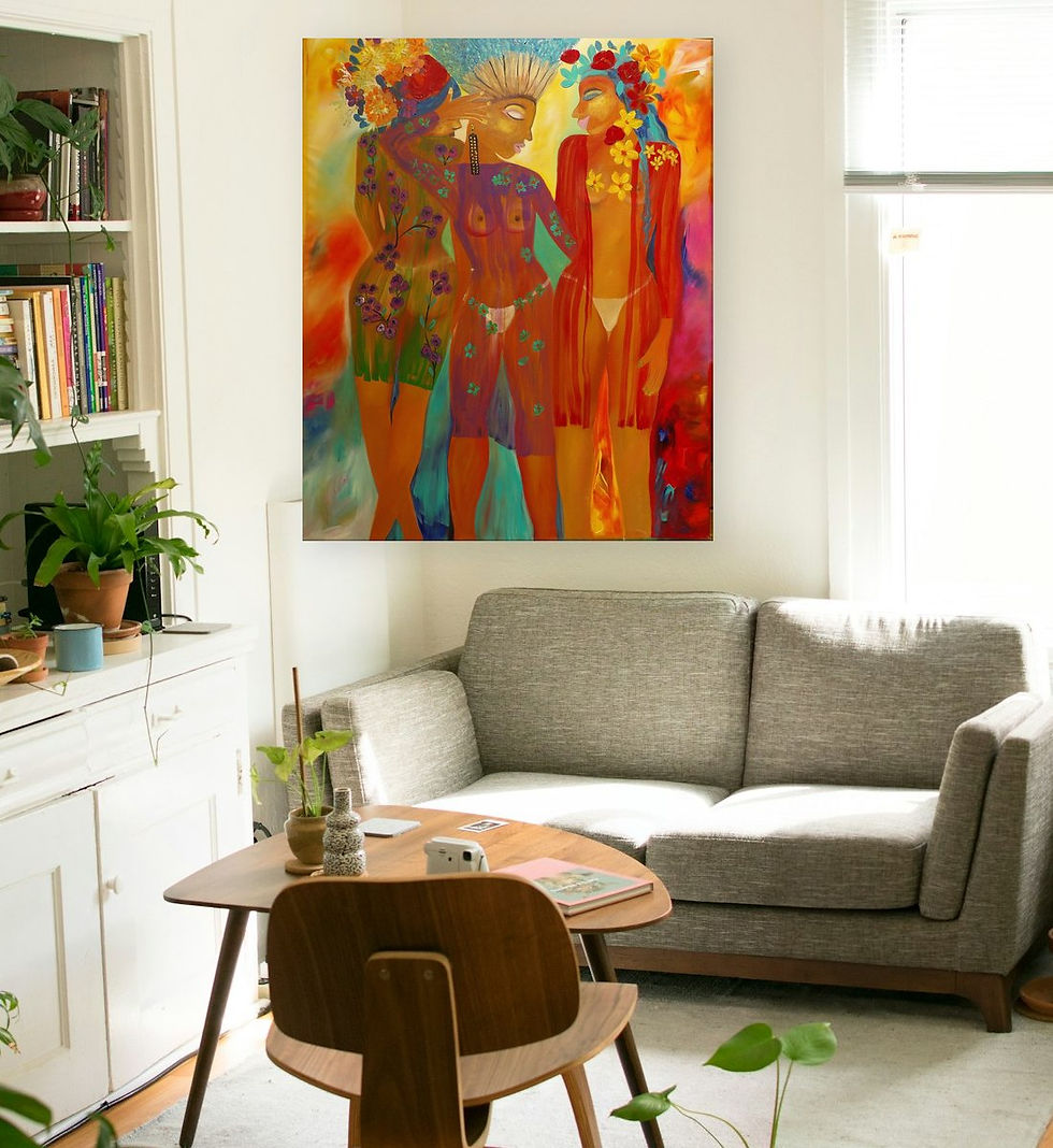Fantasia frameless original canvas painting in a living room