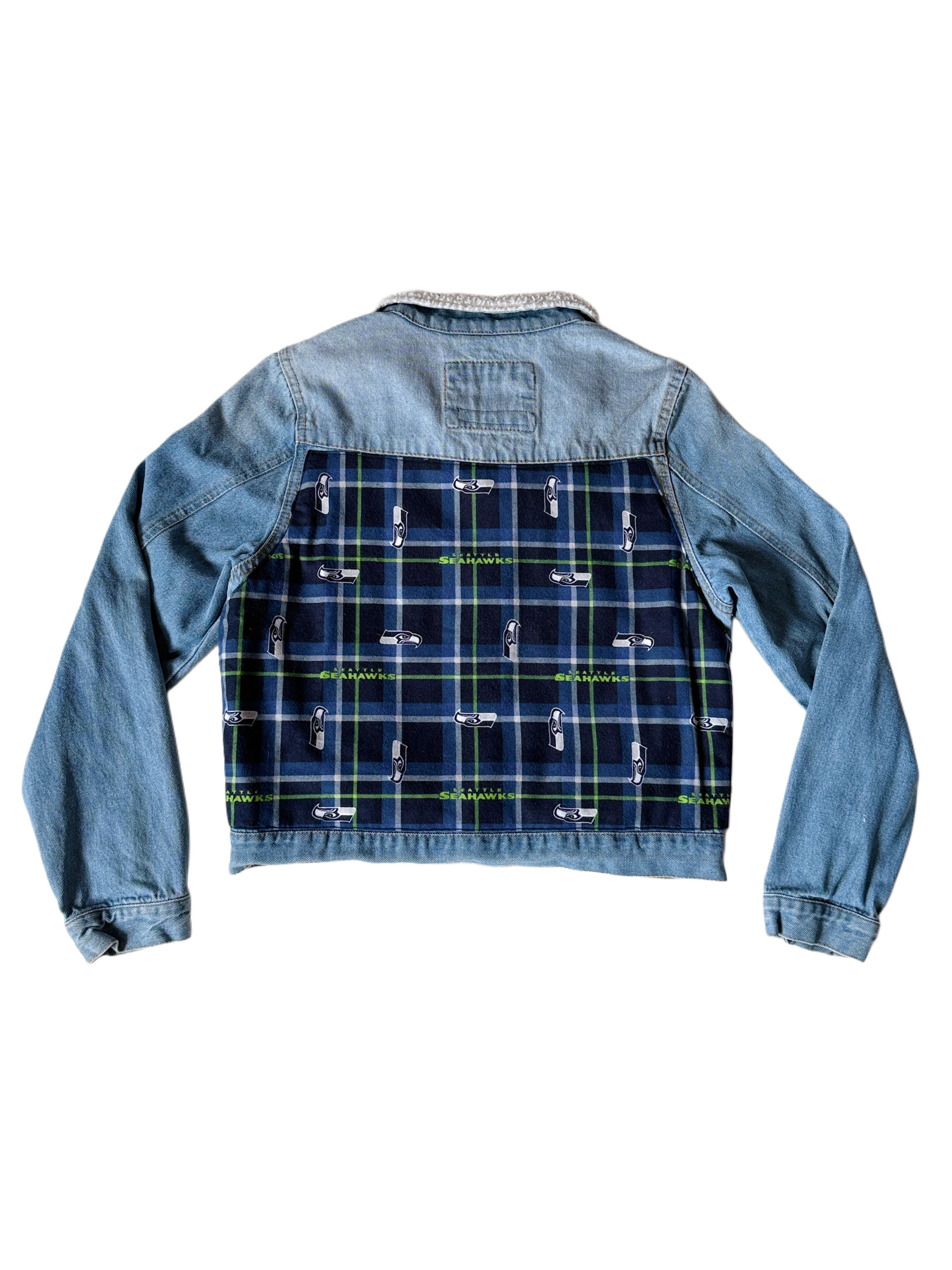 Paneled Sherpa Collar Denim Jacket - Women's Small