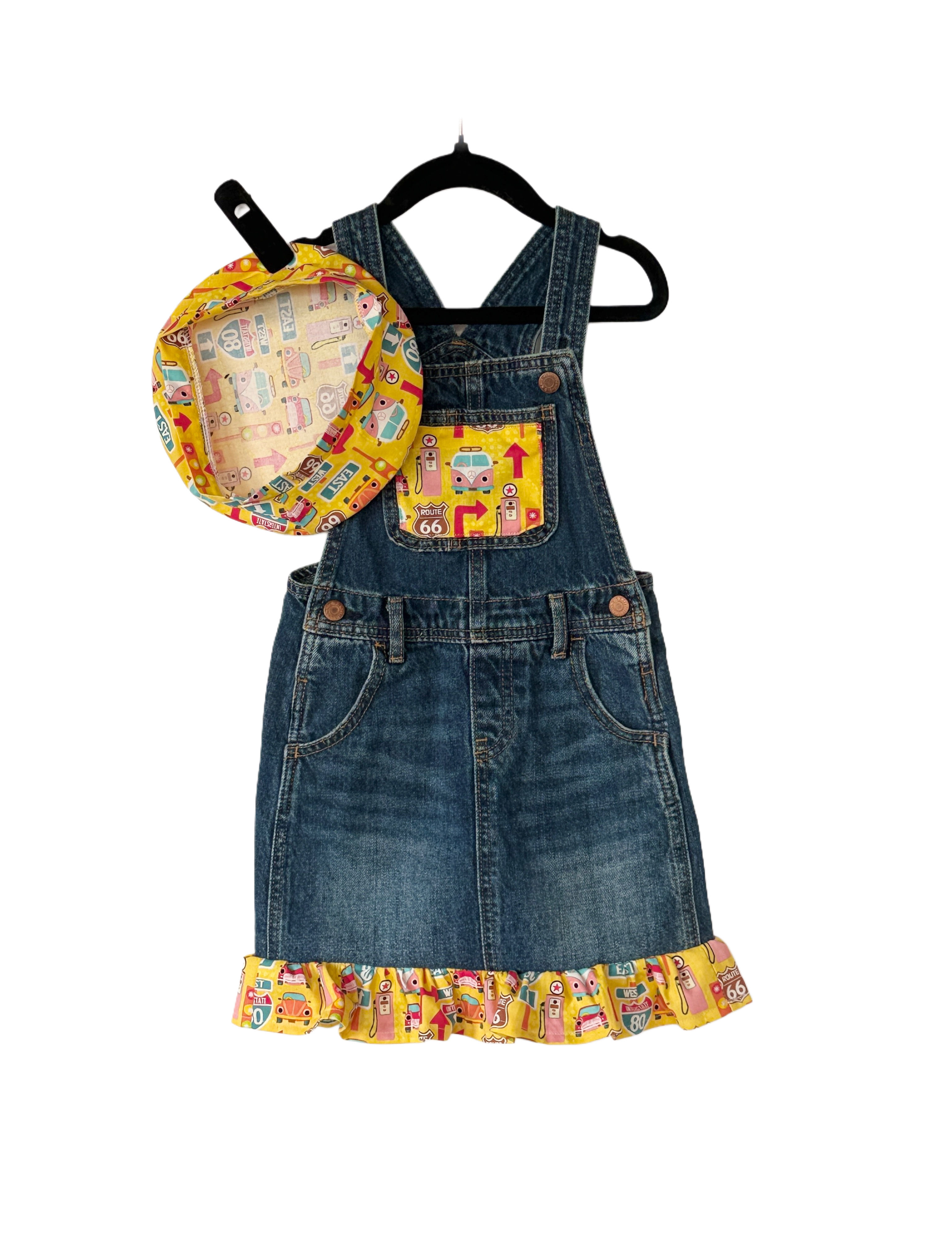 Route 66 Overall Dress & Beret Set - 4t