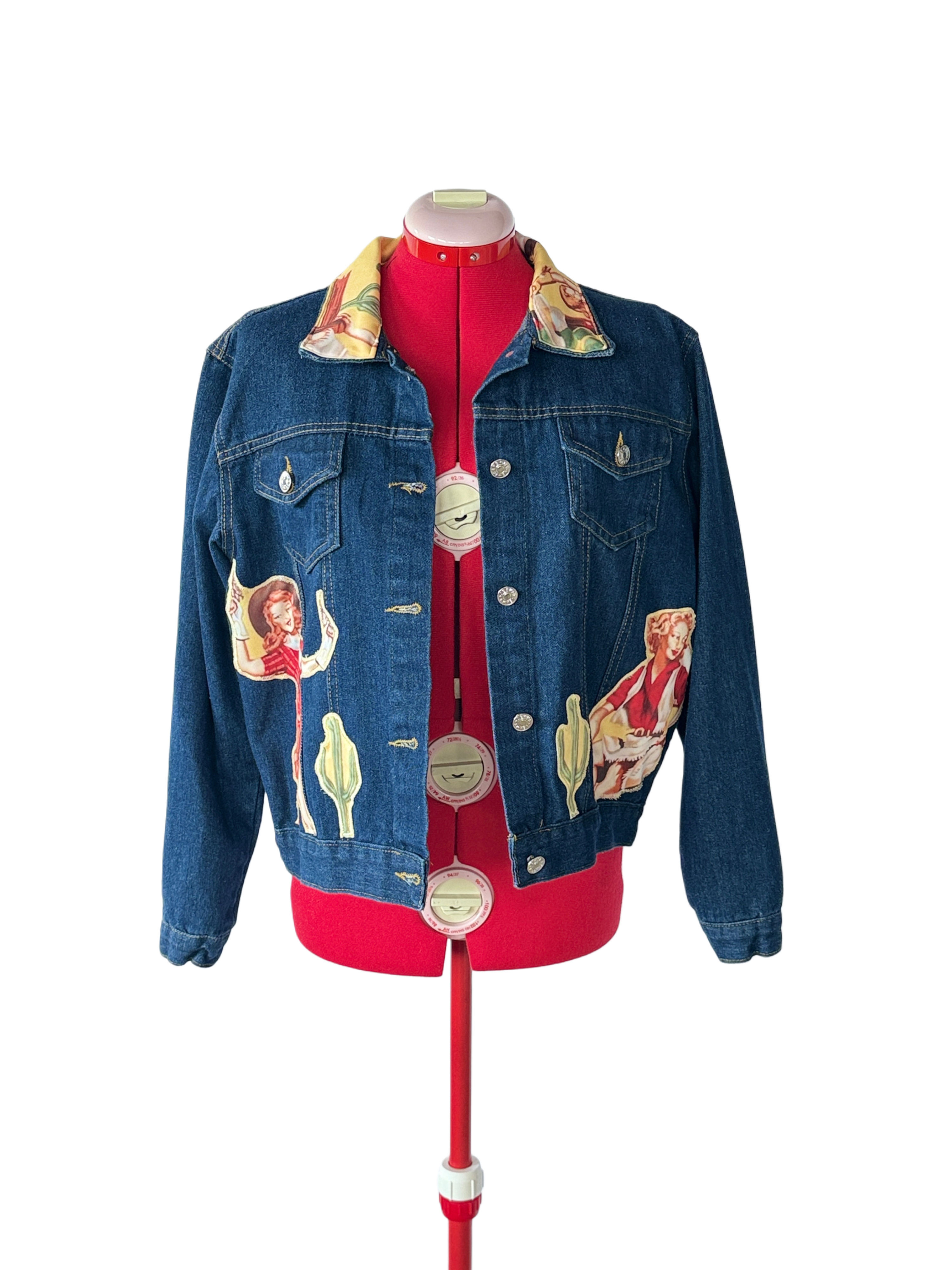 Western Pin-up Cowgirls Denim Jacket - Women's Large