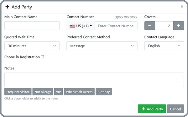 Screenshot of guest being added to the Wait List