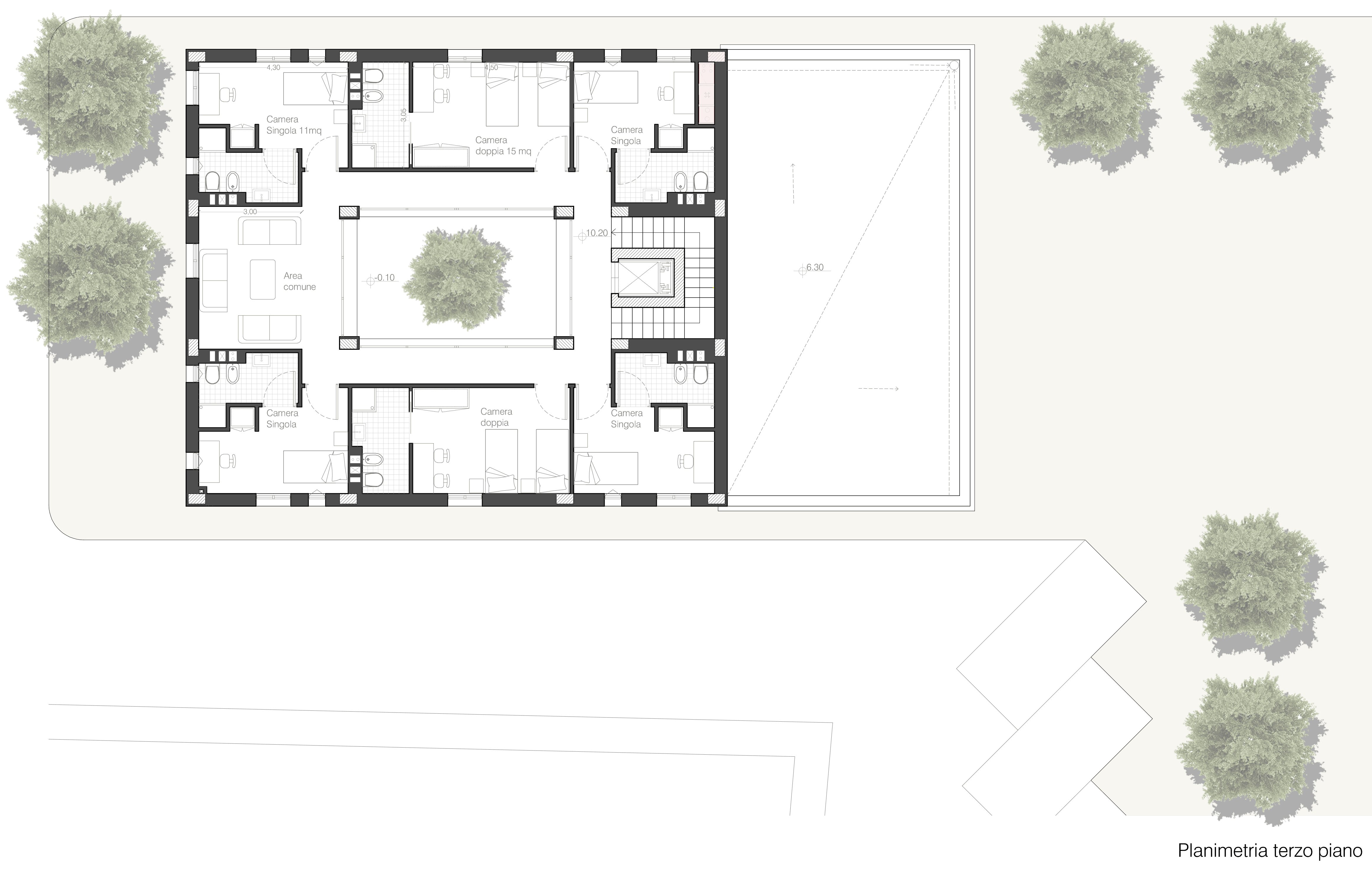 Planimetria terzo piano CT ROOMS