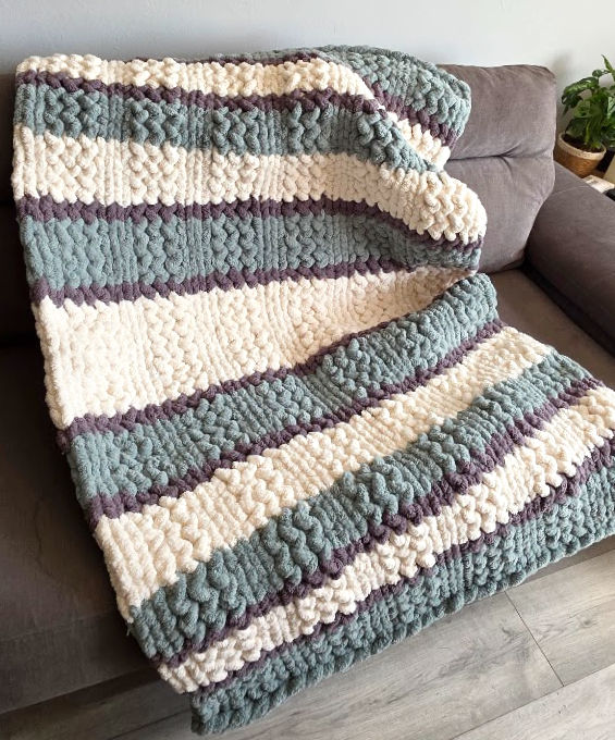 Thumbnail: Sage and Cream Chunky Knit Blanket