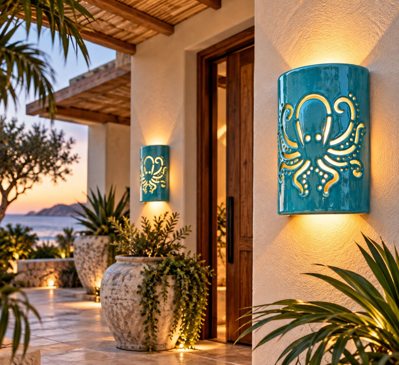Octopus outdoor wet location wall sconce light, Nautical Coastal lighting