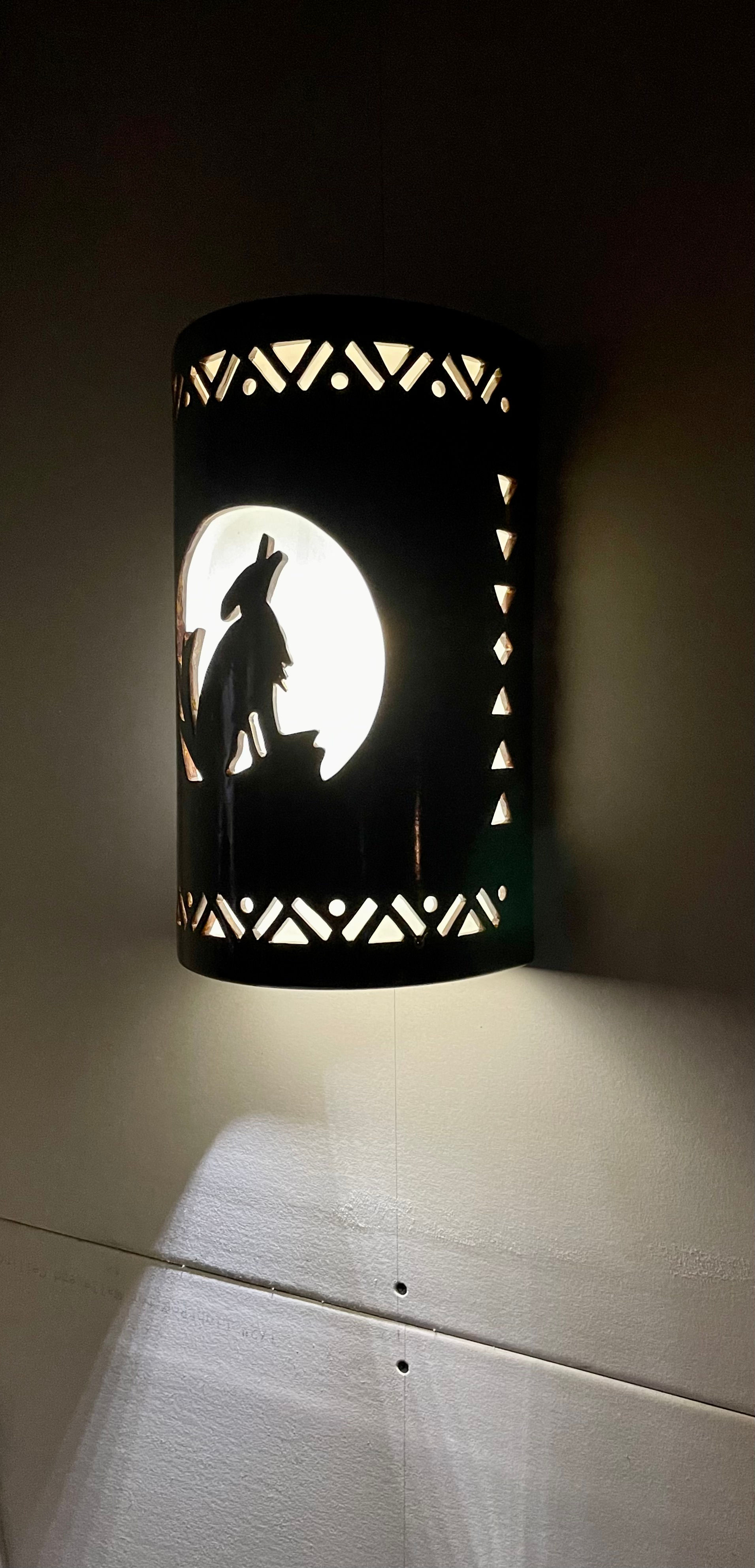 Southwestern Howling Coyote / Wolf and designs Interior or Exterior Wall Light