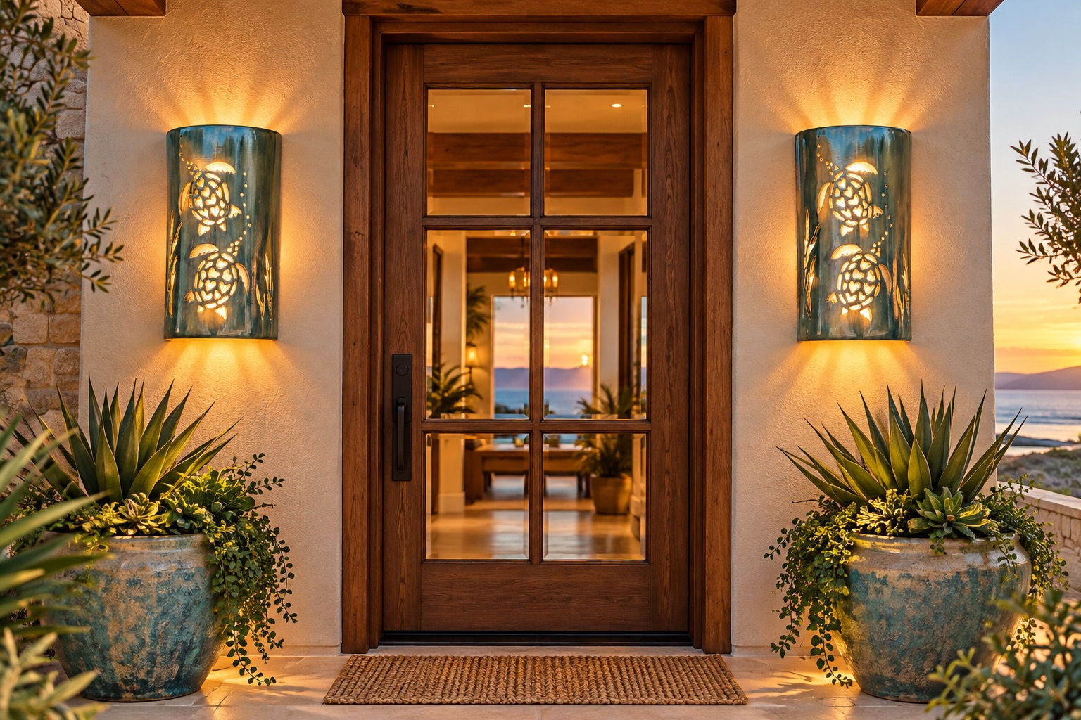 Outdoor Wall Sconce - Coastal Two Turtles Indoor Outdoor Ceramic Wall Sconce