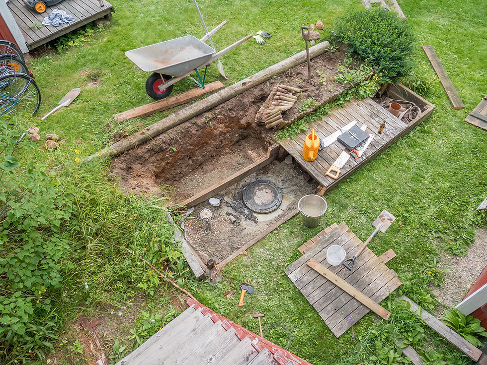 A residential septic system under construction
