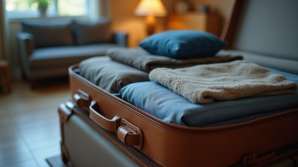 Close-up view of a neatly packed suitcase