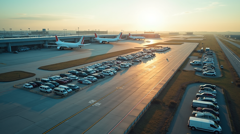 High angle view of an airport terminal parking lot