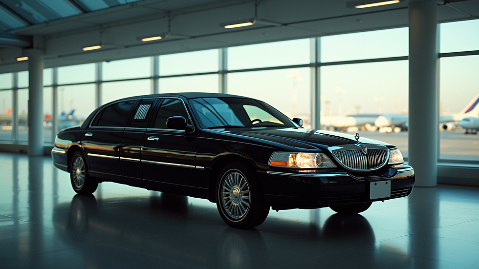 Eye-level view of an airport limousine parked at the terminal