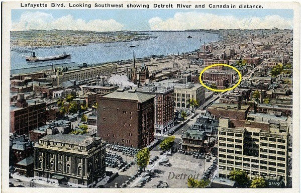 Lafayette Blvd looking Southwest showing Detroit river and Canada in distance.