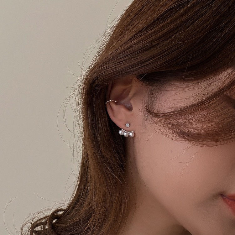 Thumbnail: THREE PEARLS + CRYSTAL 2-WAY WEAR EARRINGS