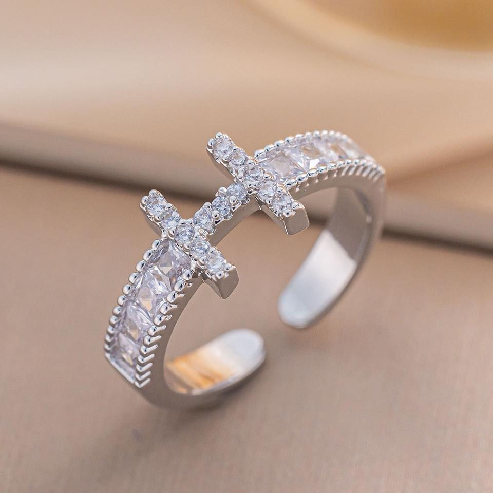 Thumbnail: GLITTERY CRYSTAL LETTER H OPEN RING