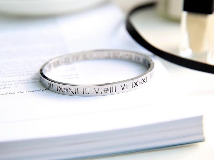Thumbnail: ROMAN NUMERALS WITH CZ STONES BANGLE