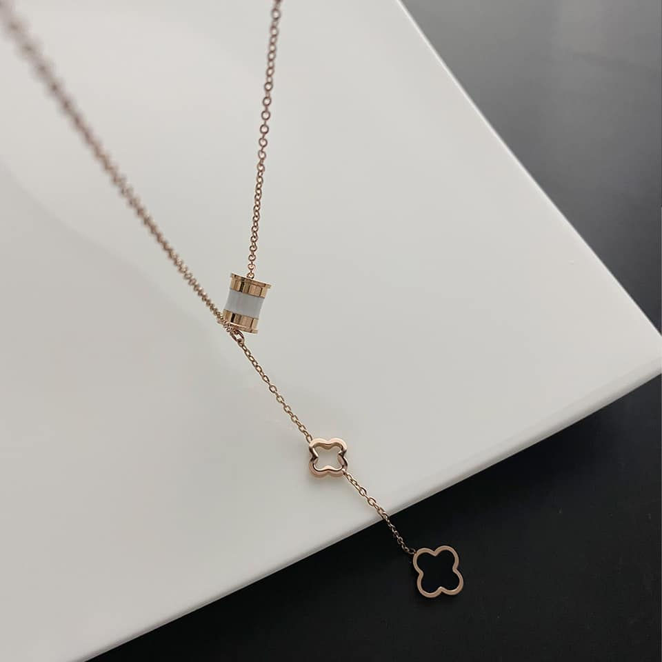 Thumbnail: DOUBLE LUCKY CLOVER CHAIN NECKLACE – Rose Gold Tone