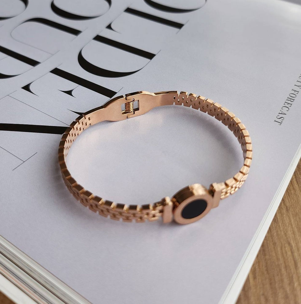 Thumbnail: BLACK VINYL IN ROMAN NUMERALS GRID PATTERN BANGLE - SILVER TONE